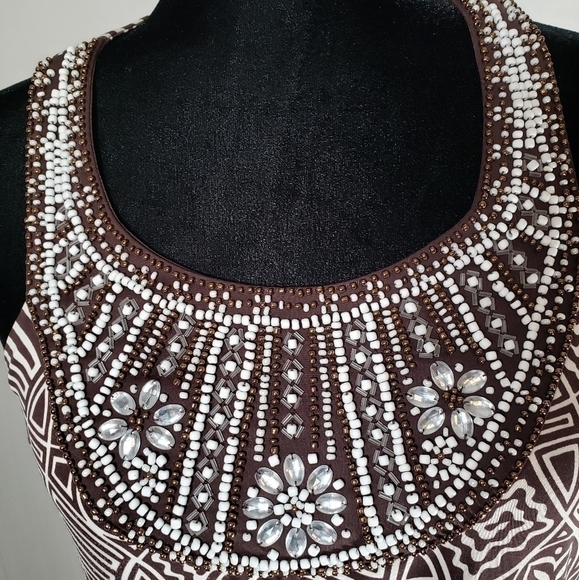 INC International Concepts Jeweled Beaded Collar Brown Sleeveless Dress Sz S - Picture 7 of 12